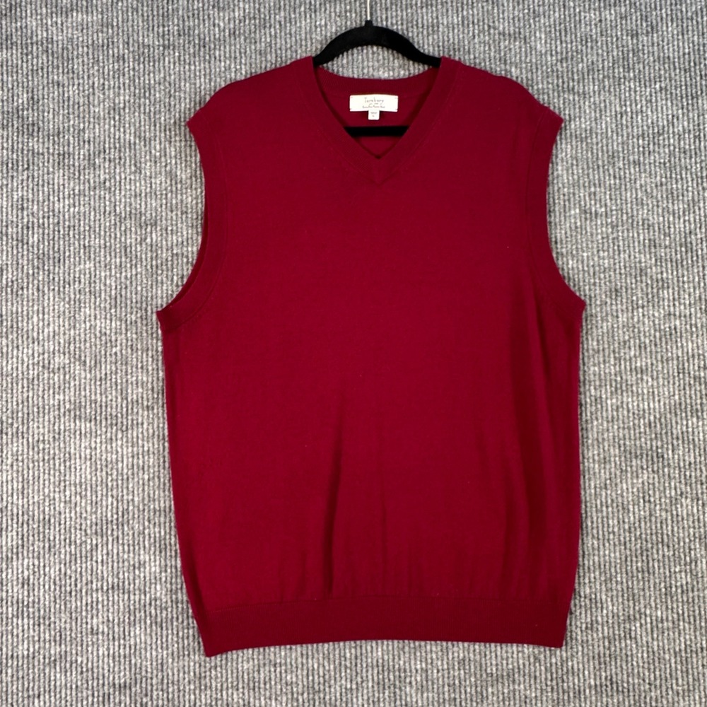Turnbury Mens L Red Merino Wool Sweater Vest Knit Pullover Preppy Academia Old $